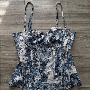 PrettyLittleThing Blue and Cream Camisole